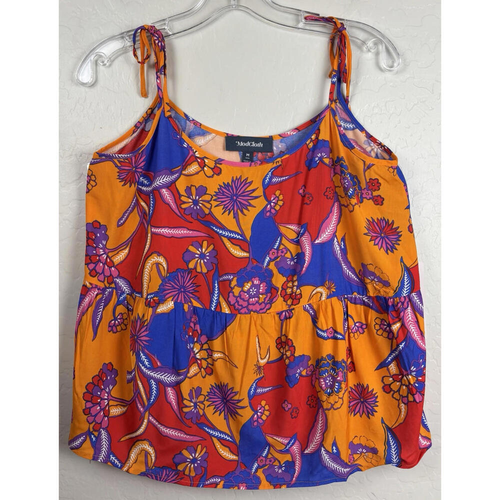 NEW ModCloth Bali Red Floral Tie Shoulder Tank Bohemia Bound Peplum M 1340/41